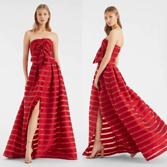 Sachin & Babi Reese Striped Bow Strapless Ball Gown Slit Maxi Dress Red Size 2 - Picture 1 of 11